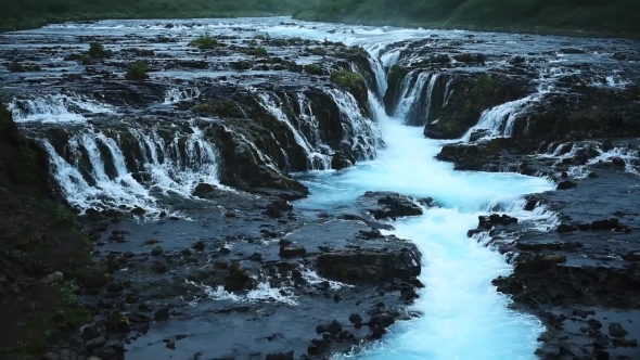 Bruarfoss Waterfall in Summer Time