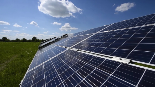 Solar Power Station Against the Blue Sky