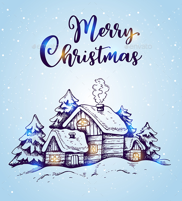Winter Landscape with Houses and Fir Trees - Christmas Seasons/Holidays