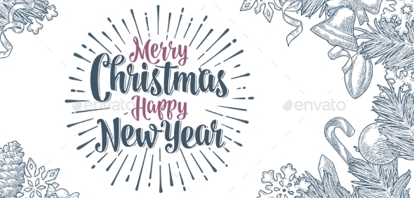 Poster Horizontal Merry Christmas Happy New Year