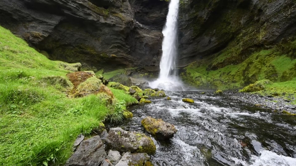 Summer Day Near Kvernufoss Waterfall