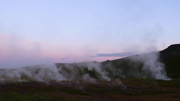 Erupting of Geysir Geyser