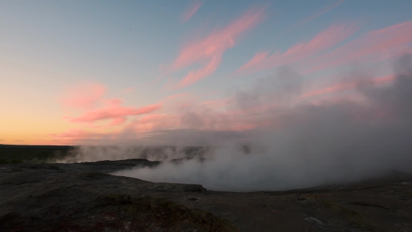 Erupting of Geysir Geyser