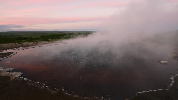 Erupting of Geysir Geyser