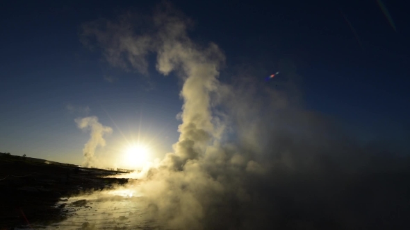 Erupting of Geysir Geyser