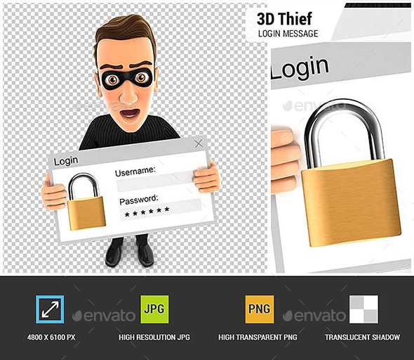 GraphicRiver 3D Thief Holding a Login Message 20984241 GraphicRiver 3D Thief Holding a Login Message 20984241