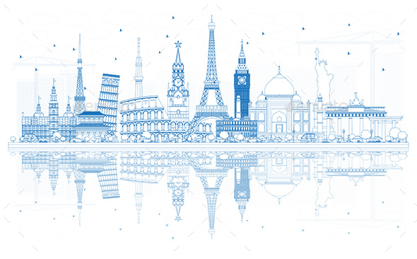GraphicRiver Outline Travel Concept Around the World with Famous International Landmarks 20984655 GraphicRiver Outline Travel Concept Around the World with Famous International Landmarks 20984655