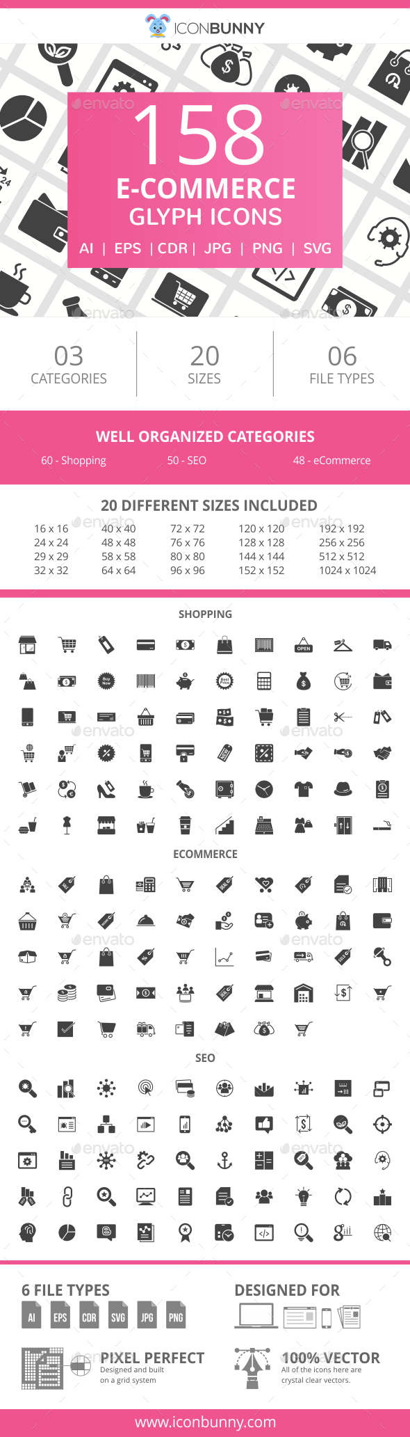 158 E-Commerce Glyph Icons - Icons