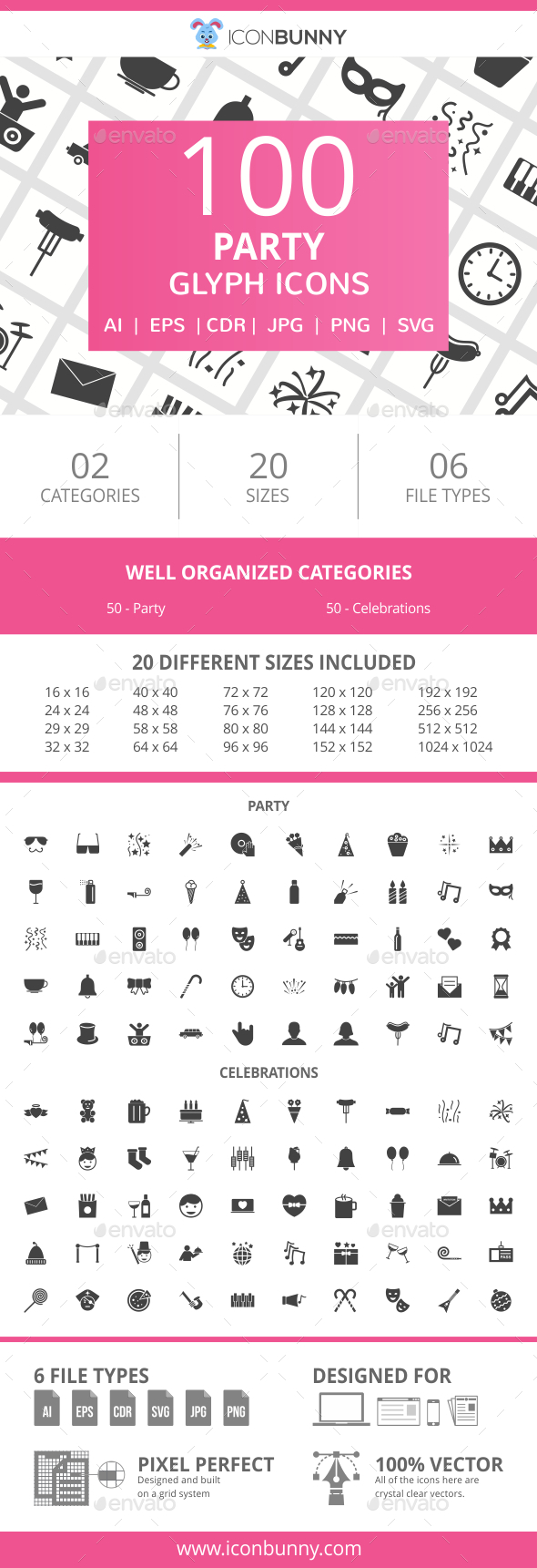 100 Party Glyph Icons - Icons