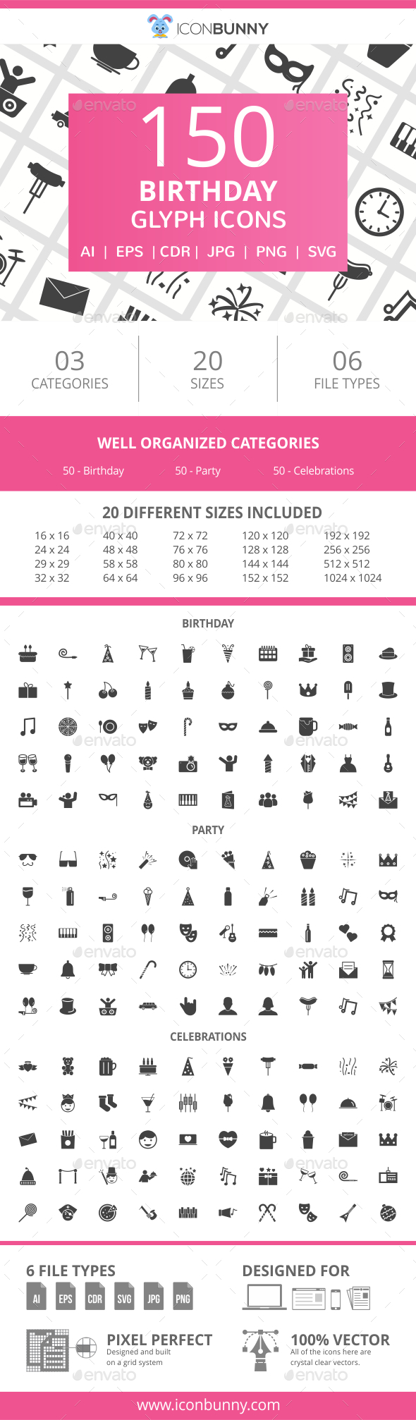 GraphicRiver 150 Birthday Glyph Icons 20985090 GraphicRiver 150 Birthday Glyph Icons 20985090