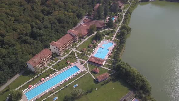 Aerial view of Hotel Lopota Lake Resort Spa. Napareuli. Georgia alt