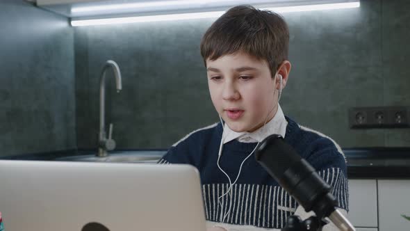 Handsome Boy Greeting and Chatting Online By Video Call with Laptop Computer and Professional alt