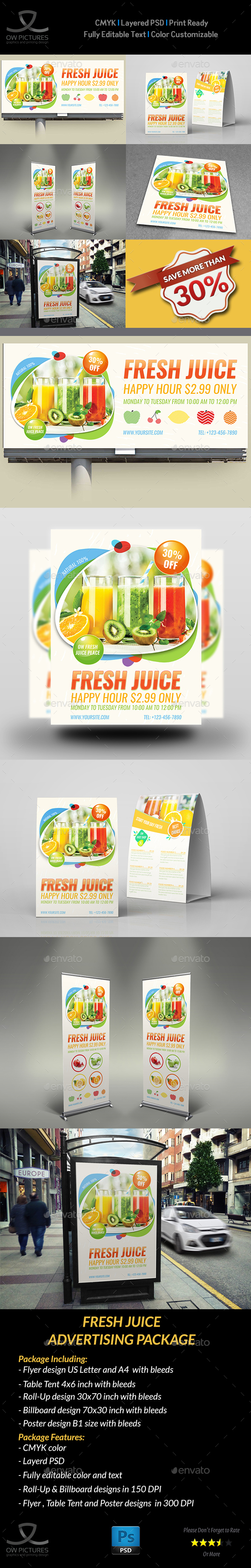 Fresh Juice Advertising Bundle - Signage Print Templates