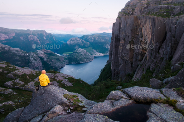 Misty morning on Preikestolen - Stock Photo - Images