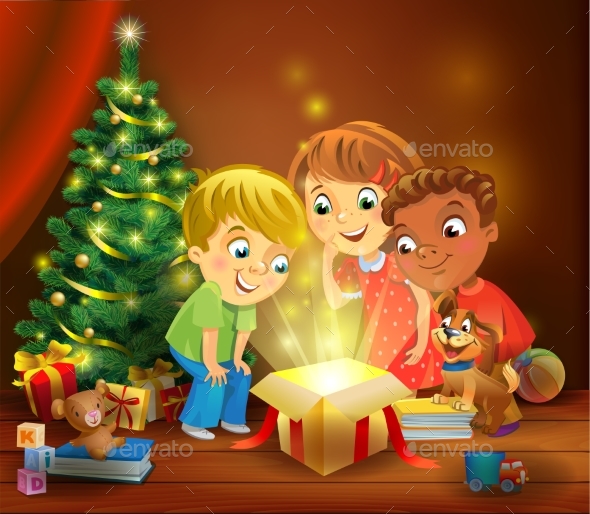GraphicRiver Christmas Miracle Kids Opening a Magic Gift 20987931 GraphicRiver Christmas Miracle Kids Opening a Magic Gift 20987931