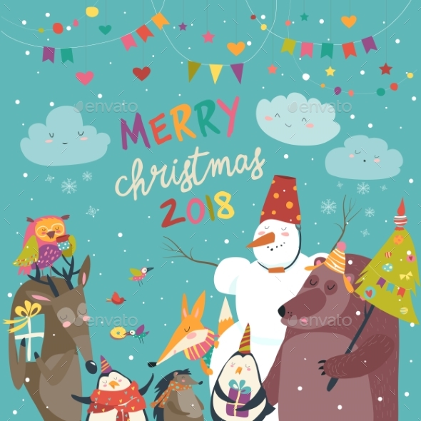 GraphicRiver Happy Animals Celebrating Christmas 20988161 GraphicRiver Happy Animals Celebrating Christmas 20988161
