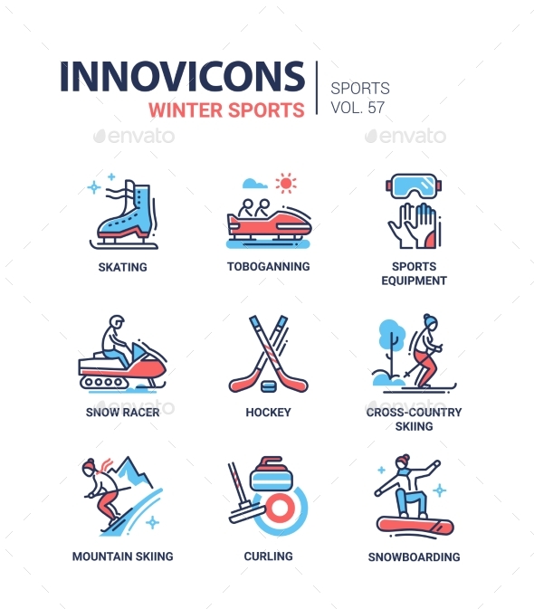 Winter Sports - Line Design Icons Set - Sports/Activity Conceptual