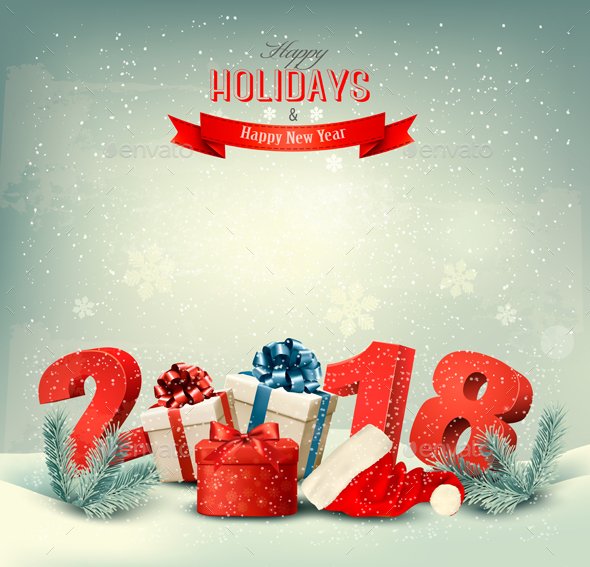 New Year Background with Gift Boxes - Christmas Seasons/Holidays