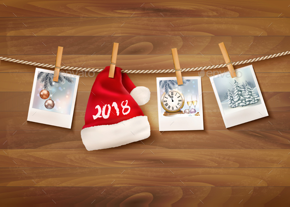 Holiday Christmas Background with Photos and Santa Hat - Christmas Seasons/Holidays