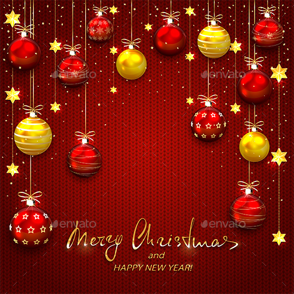 GraphicRiver Christmas Balls and Golden Stars on Red Knitted Background 20989063 GraphicRiver Christmas Balls and Golden Stars on Red Knitted Background 20989063