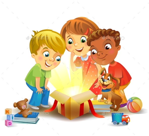 GraphicRiver Christmas Miracle Kids Opening a Magic Gift 20989115 GraphicRiver Christmas Miracle Kids Opening a Magic Gift 20989115