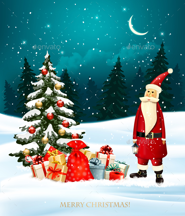 Christmas Holiday Background With Presents And Santa Claus - Christmas Seasons/Holidays