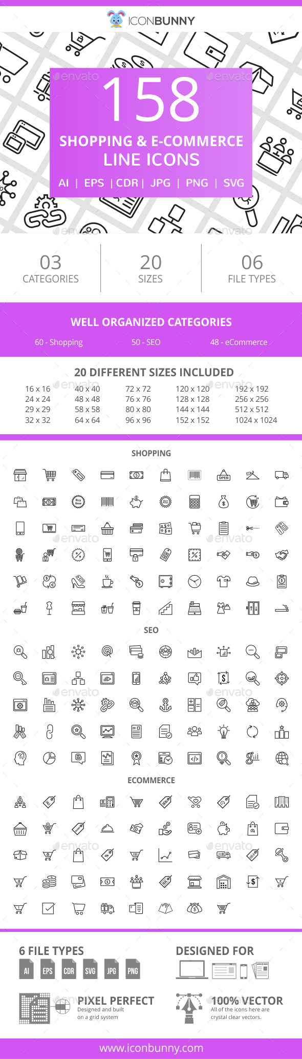 158 Shopping & E-Commerce Line Icons - Icons