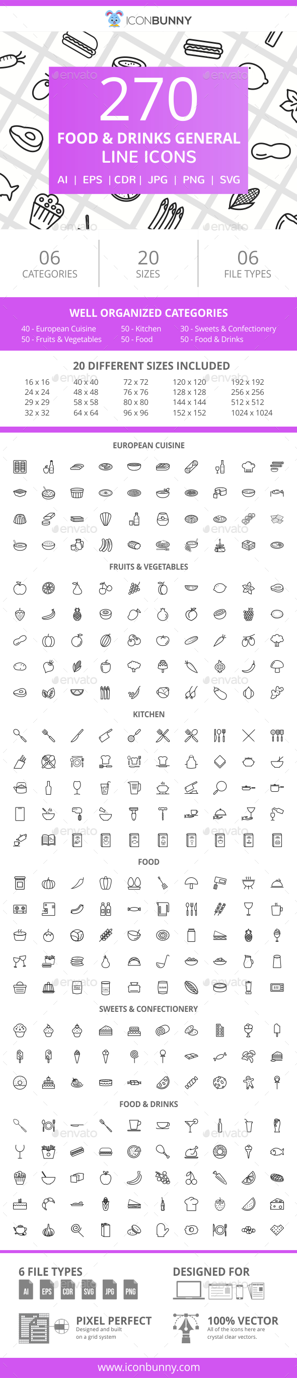 270 Food & Drinks General Line Icons - Icons
