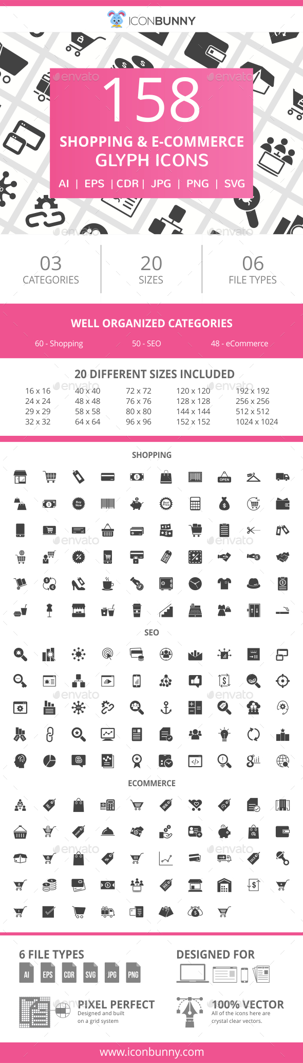 158 Shopping & E-Commerce Glyph Icons - Icons
