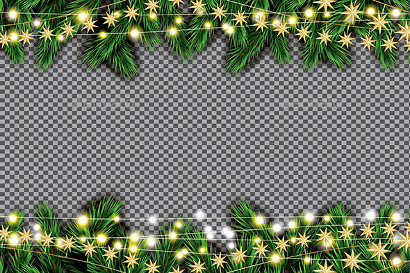 GraphicRiver Fir Branch with Neon Lights and Golden Stars on Transparent Background 20990133 GraphicRiver Fir Branch with Neon Lights and Golden Stars on Transparent Background 20990133