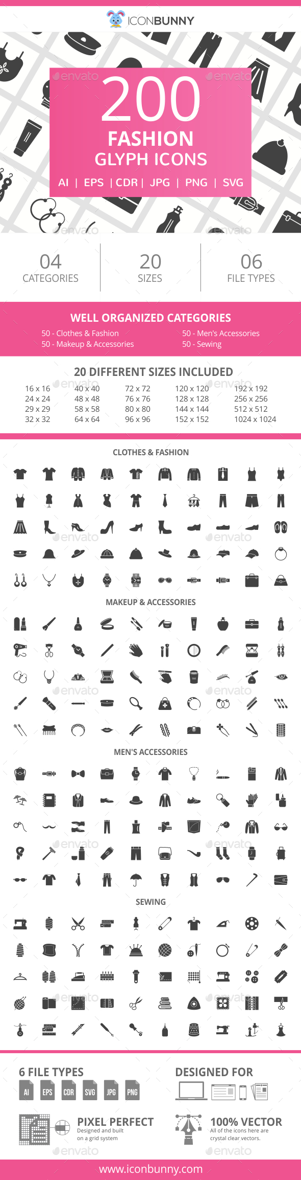 200 Fashion Glyph Icons - Icons