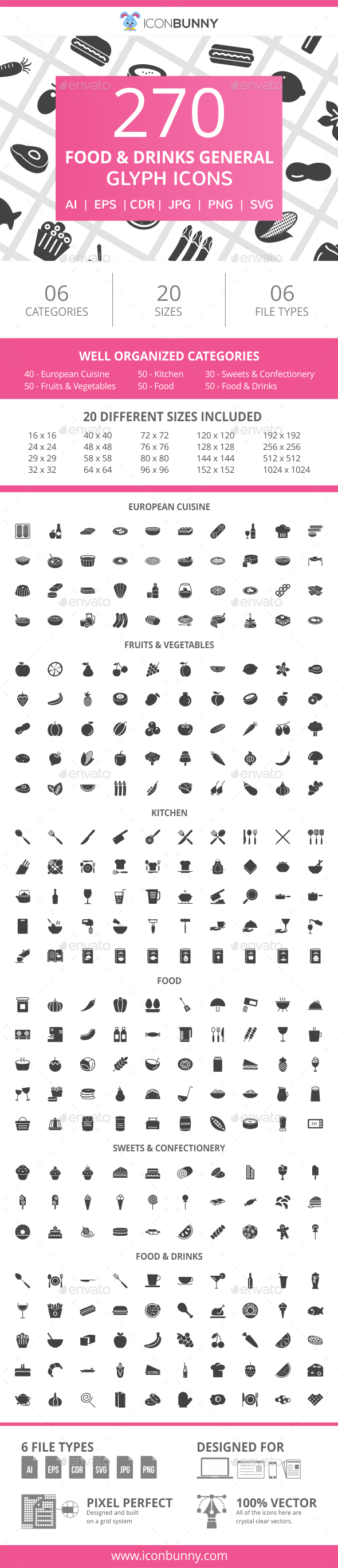 270 Food & Drinks General Glyph Icons - Icons