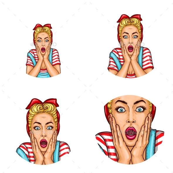 Set of Vector Pop Art Round Avatar Icons for Users - Web Technology