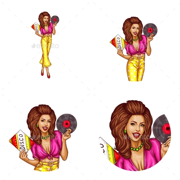 Set of Vector Pop Art Round Avatar Icons for Users - People Characters