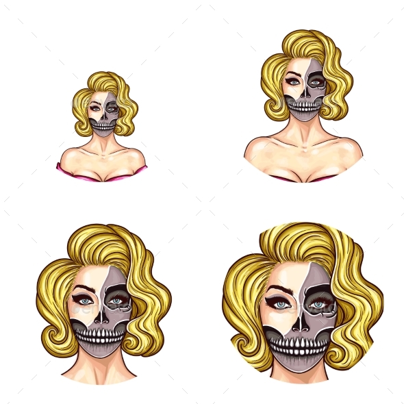 Set of Vector Pop Art Round Avatar Icons for Users - People Characters