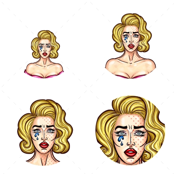Set of Vector Pop Art Round Avatar Icons for Users - People Characters