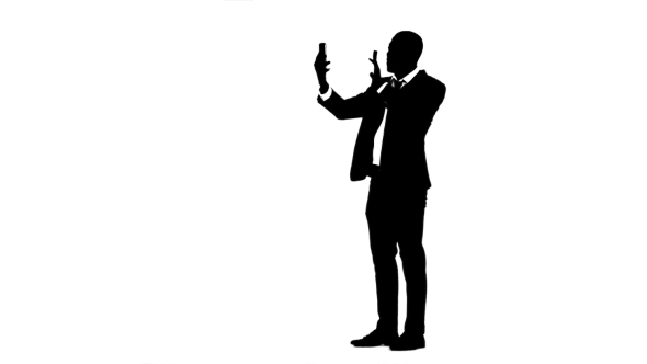 Man Speaks By Video Call on the Phone White Background. Silhouette ...