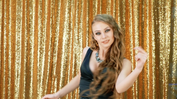 Sexy Woman Dancing Party Gold Glitter Background