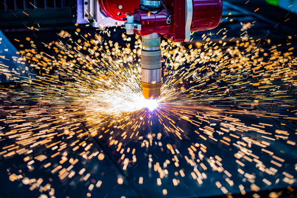 CNC Laser plasma cutting of metal, modern industrial technology. - Stock Photo - Images