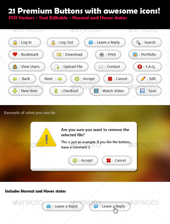 21 Premium Buttons with Icons!