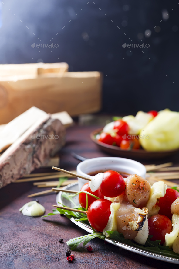 Making kebab from chicken - Stock Photo - Images