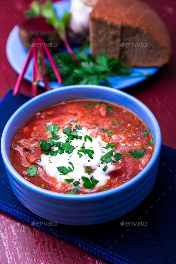 Ukrainian traditional borsch. - Stock Photo - Images