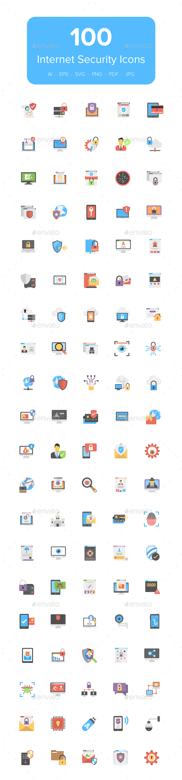 GraphicRiver 100 Flat Internet Security Icons 20992210
