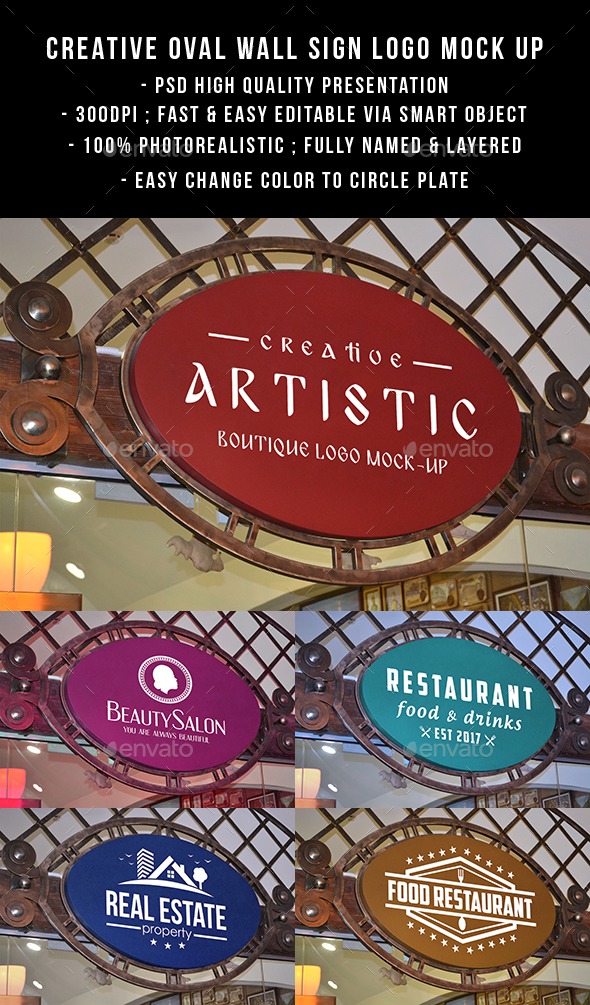 Creative Oval Shop Wall Sign Logo Mock Up - Logo Product Mock-Ups