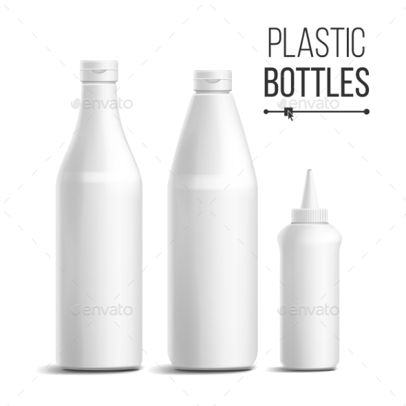 White Bottle Set Vector - Food Objects