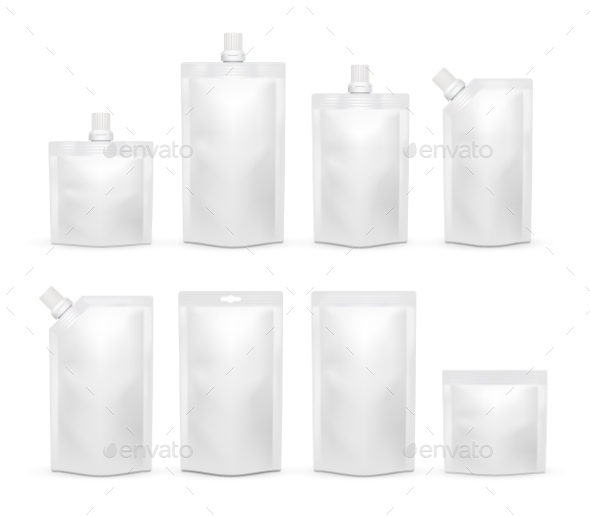 GraphicRiver Vector White Blank Doypack Realistic Template Set 20992979 GraphicRiver Vector White Blank Doypack Realistic Template Set 20992979