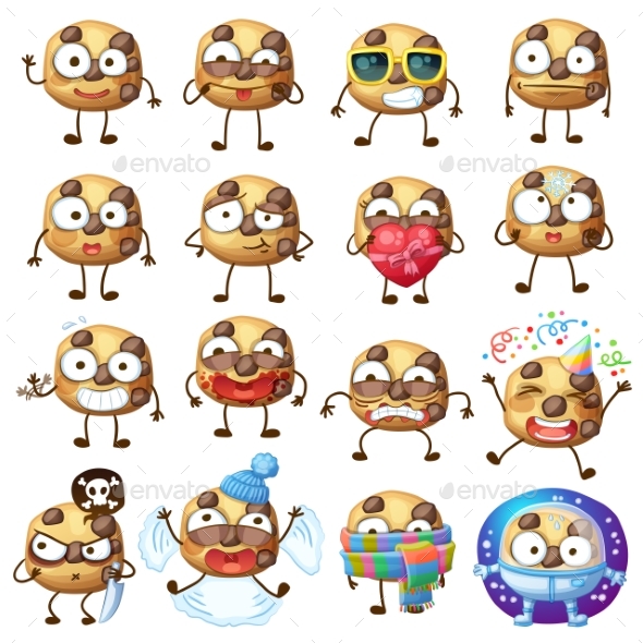 GraphicRiver Cartoon Chocolate Chip Cookie Characters 20993201