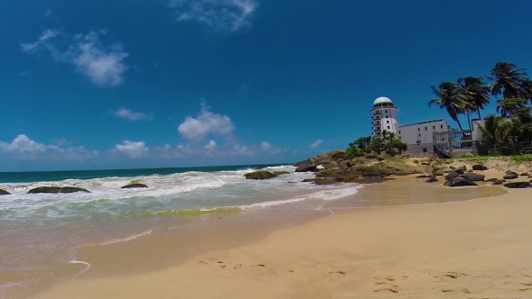 A Beautiful Beach and Hotel with Palm Trees. Sri-Lanka