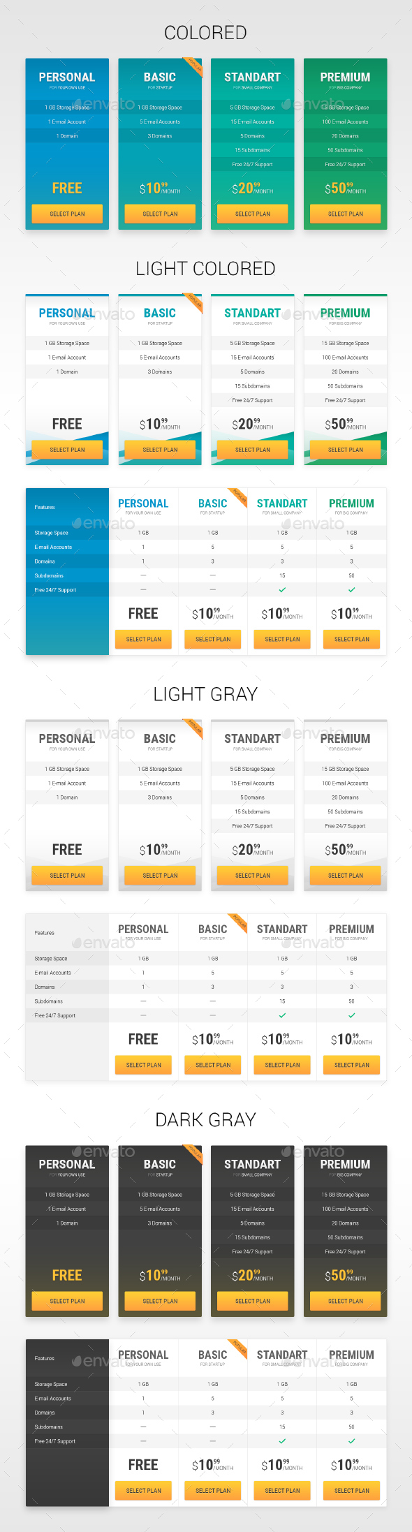 GraphicRiver Pricing Tables 4 styles 20994019 GraphicRiver Pricing Tables 4 styles 20994019
