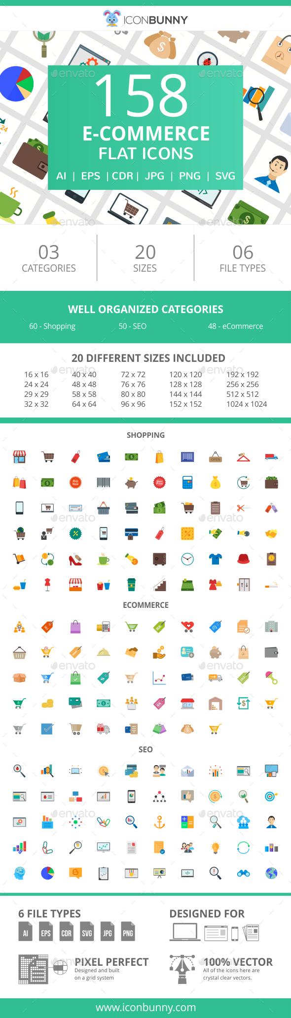 158 E-Commerce Flat Icons - Icons